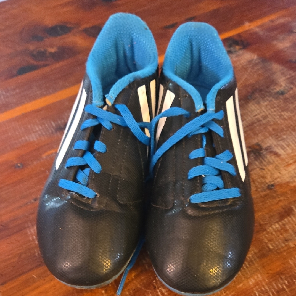 Kids Size 2 Youth Black and Blue Soccer Athletic Shoes